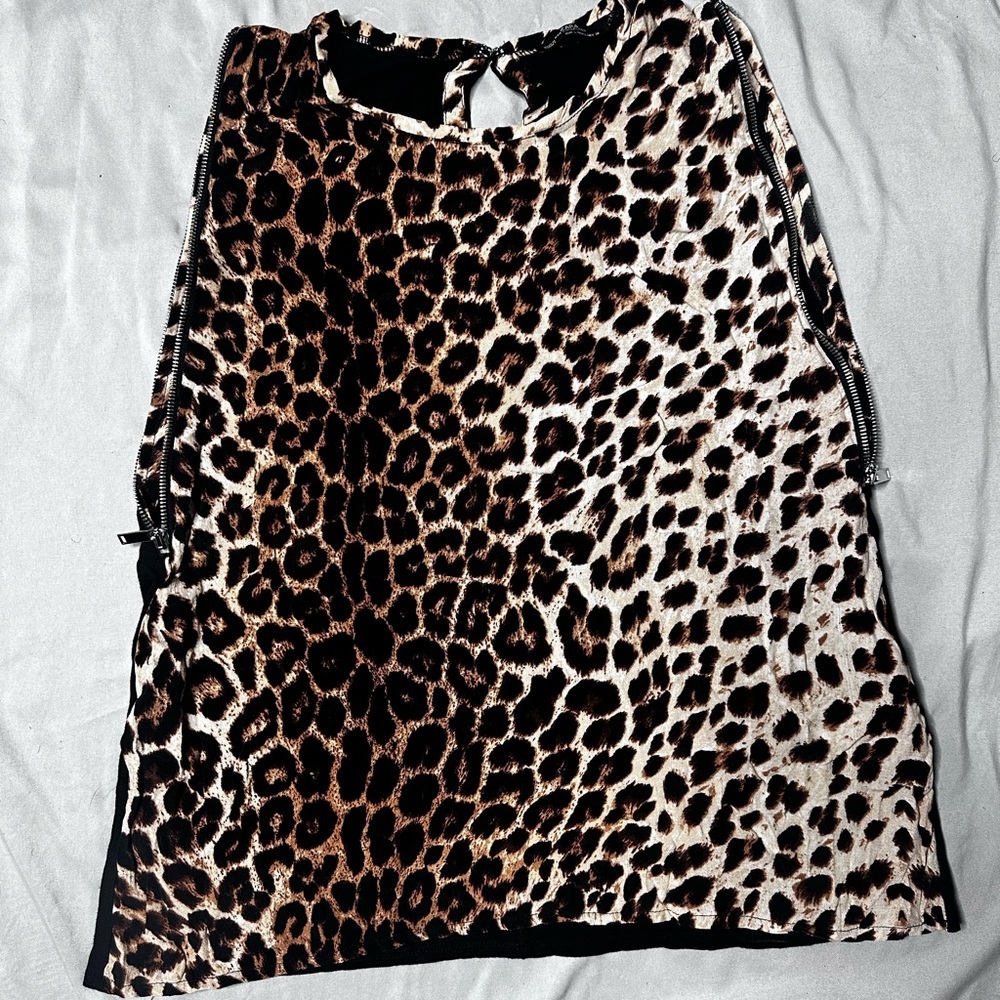 ZARA Leopard Print Women's Zipper Detail Shirt